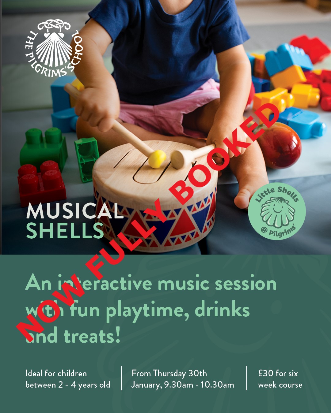 Musical shells poster with fully booked label